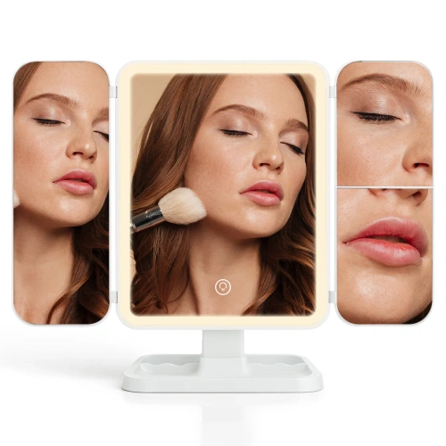 Składane lusterko kosmetyczne do makijażu z podświetleniem LED i powiększeniem 2X 3X | XR-3300-WHITE