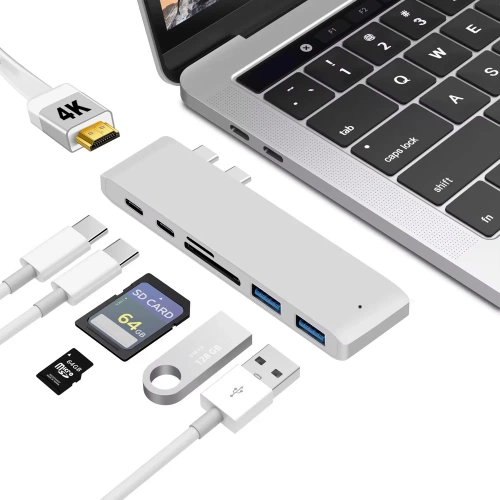 Rozdzielacz USB-C na 2x USB-A + 2x USB-C + kart SD + TF + HDMI | adapter, rozgałęźnik typ C 7w1 | HUB