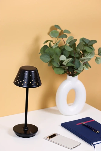 Lampa stołowa z wbudowanym akumulatorem | Lampa nocna z trzema barwami świecenia | Nastrojowa lampka do hotelu, restauracji | HJA15-BLACK