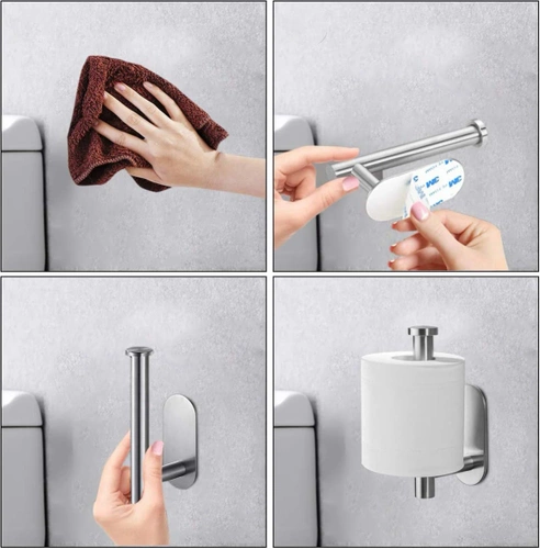 Srebrny uchwyt do papieru | Samoprzylepny wieszak na papier toaletowy | JZU-304-SILVER