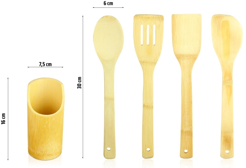 Przybory kuchenne bambusowe z podstawką | BRS-5in1-BAMBOO