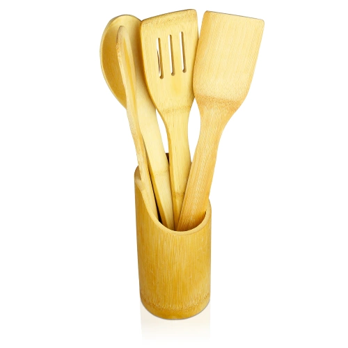 Przybory kuchenne bambusowe z podstawką | BRS-5in1-BAMBOO