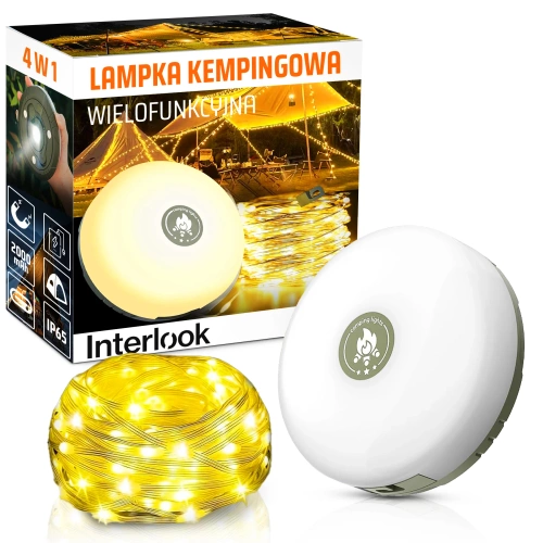 Wielofunkcyjna lampa kempingowa LED z girlandą 10 m, powerbankiem i magnesem |  Wodoodporna lampka z wbudowanym akumulatorem 2000 mAh 5 trybów świecenia | KQ-5004