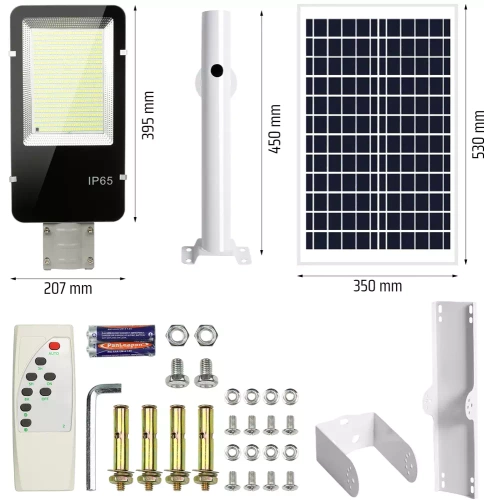 Uliczna latarnia, lampa solarna LED 2000W | 20Ah, IP65, 628 LED SMD5730 | duży panel słoneczny 6V/25W | Pilot | LDT-B628