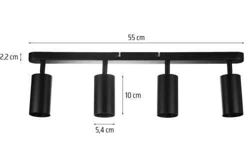 Czteropunktowa lampa sufitowa, reflektor ruchomy 4x GU10 czarny | MS-GU10-4