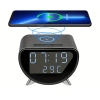 Inteligentny budzik LED z ładowarką Qi 15W, termometrem i 3 alarmami  | Zegarek USB do sypialni  | SZ07-15W-BR