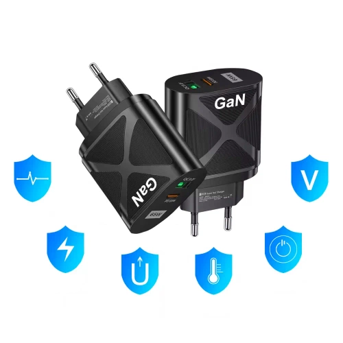 Szybka ładowarka sieciowa 65W z portami USB i PD 3.0 (USB-C) | BK-389-GAN