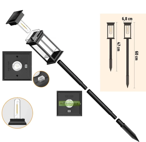2x Ogrodowa lampka solarna LED | Wbiajny słupek 60 cm | HK-115A