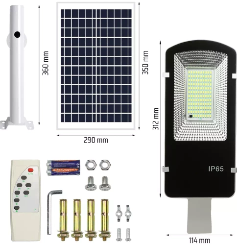 Uliczna latarnia, lampa solarna LED 800W | 8Ah, IP65, 118 LED SMD5730 | duży panel słoneczny 6V/12W | Pilot | LDT-B118