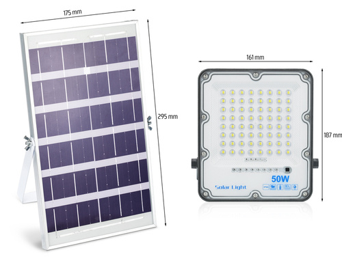 Zestaw Naświetlacz LED 50W + Panel solarny 6V/6W z pilotem | 1500lm, 3000mAh, IP66