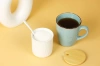 Porcelanowa cukiernica z łyżeczką | Pojemnik na cukier z bambusowym wieczkiem | XM07-85-WHITE