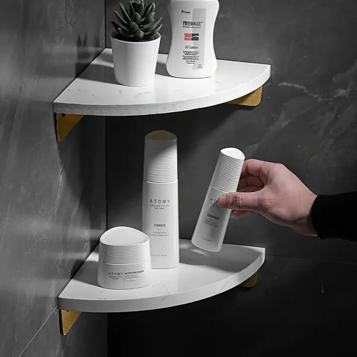 Narożna półka łazienkowa | Marmurowa półka na kosmetyki | TBD-211-WHITE-MRBL