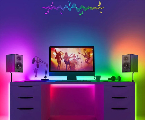 Taśma LED WS2812B RGBIC 5 m | Neon, łańcuch świetlny | Pilot IR, Bluetooth, IP65, USB | ASF-RGB-5M