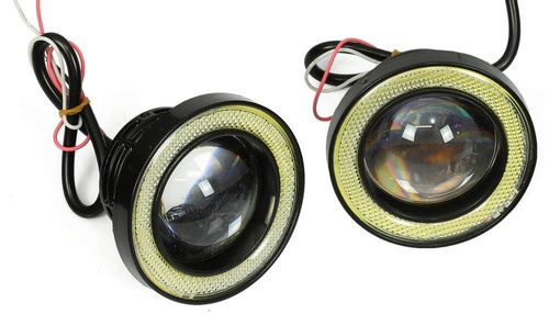 LED 640 | 2 szt - Komplet lamp przeciwmgielnych z wbudowanymi Ringami Angel Eyes LED DRL | okrągłe ø 64 mm