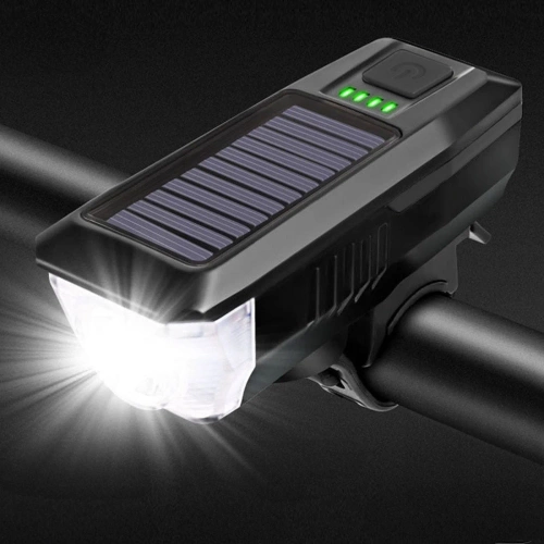  Solarna lampka rowerowa z mocnym LED 350 lm, klaksonem 120 dB i ładowaniem USB/solarnym | Oświetlenie rowerowe z klaksonem  | QX-LY-17