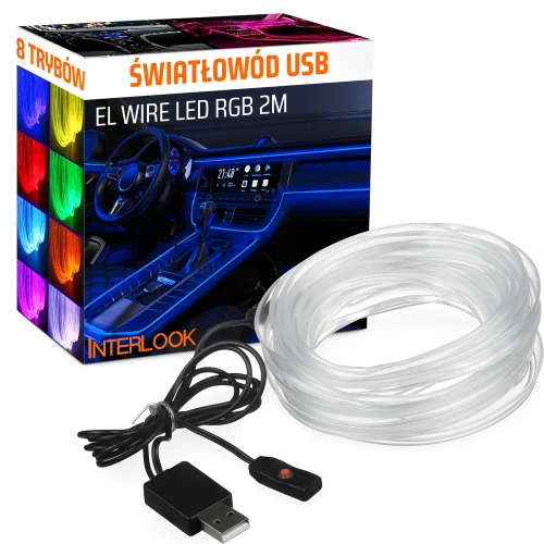 Ambient Light RGB-2M |Jednostronny światłowód | Wielokolorowy pasek led | El wire 