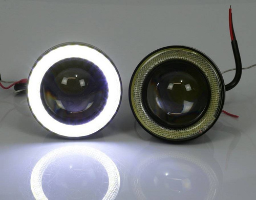 LED 640 | 2 szt - Komplet lamp przeciwmgielnych z wbudowanymi Ringami Angel Eyes LED DRL | okrągłe ø 64 mm