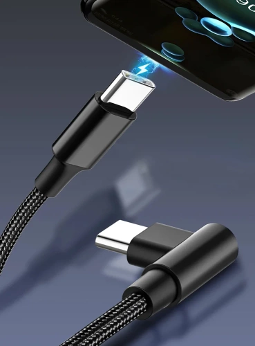 Kabel GSM | Kabel kątowy USB-C | Kabel z wtykiem 90st. | Szybkie ładowanie POWER DELIVERY | Kabel z transmisją danych | PD-F60W-1M-B