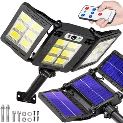 LD-W786 | Ogrodowa lampa solarna LED z czujnikiem ruchu i zmierzchu IP65 | 3 regulowane panele | 360 diod LED COB | Pilot IR