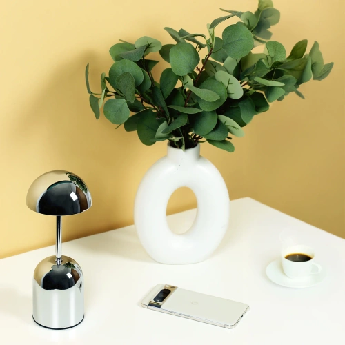 Bezprzewodowa lampka nocna GRZYBEK z wbudowanym akumulatorem 2000 mAh | Nowoczesna lampka stołowa z regulacją mocy oraz barwy świecenia | YG-D019-Silver