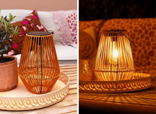 Bezprzewodowa lampa solarna w stylu BOHO | Rattanowa, ogrodowa lampa z uchwytem | JX21-Bamboo