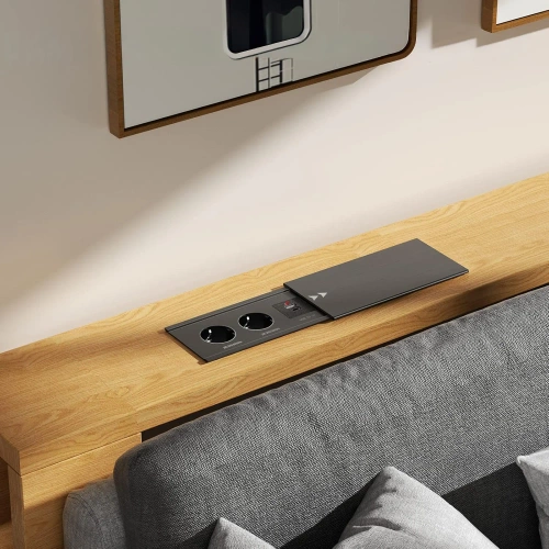 Gniazdo blatowe wpuszczane z przesuwną pokrywą | podwójne gniazdo zasilające z ładowarką USB PD | czarny | JX-S328-BLACK