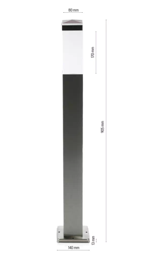 Lampa ogrodowa stojąca, słupek kwadratowy na żarówkę E27 | Zasilanie 230V, stal nierdzewna | Inox, 90cm | LLF-90CM