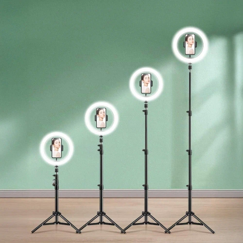 Zestaw lampa LED RGB 26 cm ze statywem 210 cm i pilotem | Lampa pierścieniowa do makijażu i nagrań wideo | SENY-RGB-26CM