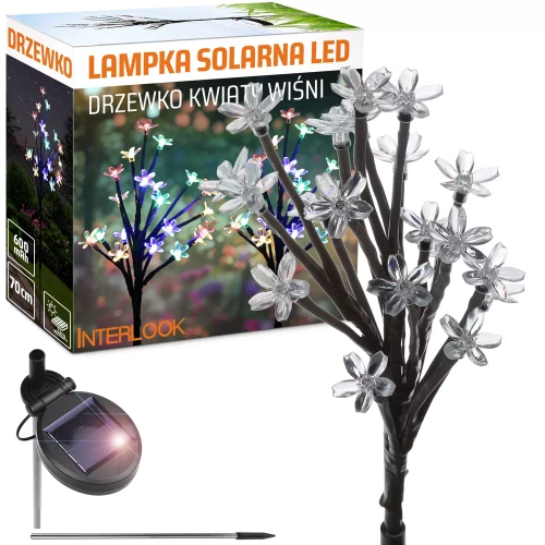 Kwiatek solarny | Ogrodowa lampa solarna LED Drzewko z kwiatkami | 70 cm, 600 mAh | FLD-07-C