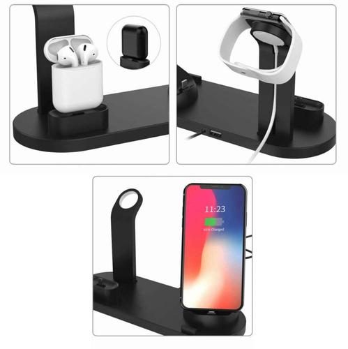 Stacja dokująca do Apple iPhone Airpods Watch | Ładowarka bezprzewodowa 15W | 3 wtyczki - USB-C / Lightning / Micro USB | WD-03