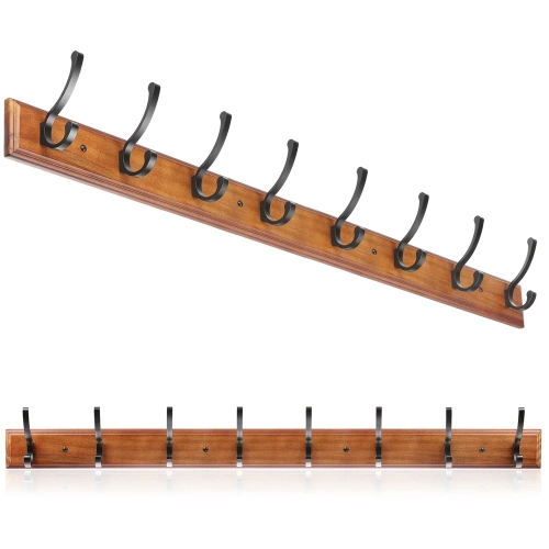 Drewniany wieszak na kurtki, ubrania | Wieszak ścienny do przedpokoju | Wieszak z 16 haczykami | HG-80CM-WOOD
