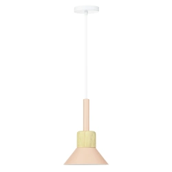 Lampa wisząca z różowym kloszem i drewnem | Minimalistyczna  lampa w stylu skandynawskim  z oprawą E27  |YG-XD002B-P