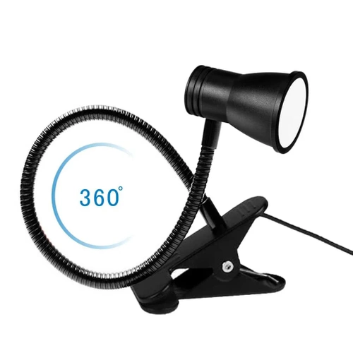 Lampka biurkowa na klips | Elastyczna lampka do czytania | Nocna lampka z możliwością zmiany barwy | Lampka LED USB | FH-08-5W-BK