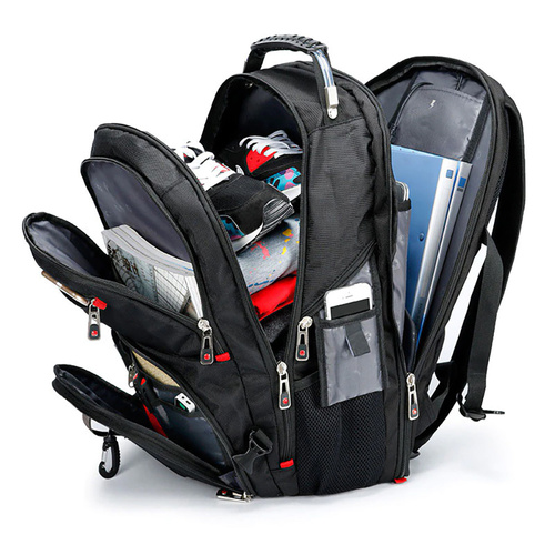 Wielofunkcyjny, duży plecak z komorą na laptopa | 40l, gniazdo USB i mini jack 3,5", nylon balistyczny 1680D | czarny | BR10