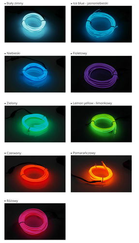 Zestaw El Wire Limonkowy 1M - Światłowód Ambient Light EL Wire z odzielnym inverterem 12V