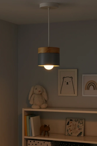 Lampa wisząca szara z drewnianym elementem | Minimalistyczna lampa w stylu skandynawskim z oprawą sufitowa E27 do salonu, sypialni | YG-XD003-GY