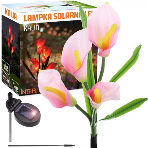 Kwiatek solarny | Ogrodowa lampa solarna LED Kalia | 67 cm, 600 mAh | FLD-38-PINK