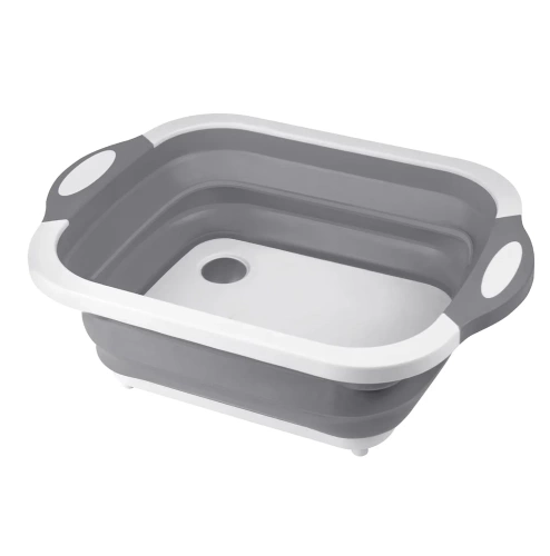 Składana miska z odpływem | Miska kempingowa | Miska z deską do krojenia | ZXS-398-GREY
