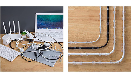 Zestaw 10 szt. organizerów na kable i przewody | Klipsy z taśmą klejącą nano | Przezroczyste | KZ-D58