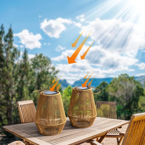 Bezprzewodowa lampa solarna w stylu BOHO | Rattanowa, ogrodowa lampa z uchwytem | JX21-Bamboo