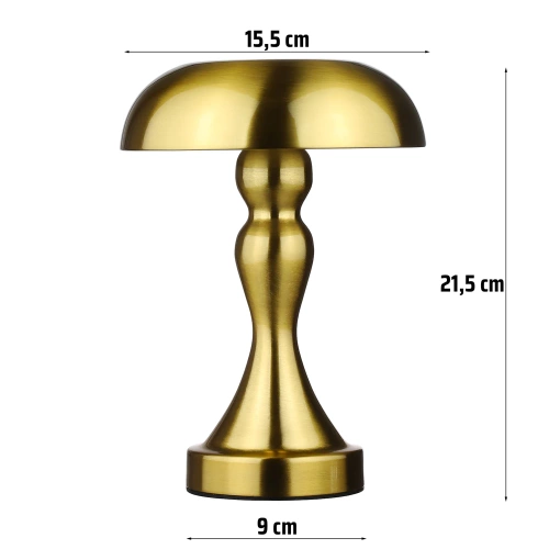 Lampka stołowa LED Grzybek | Bezprzewodowa lampka do hotelu, restauracji | Nocna lampka dotykowa | HJA24-A-GOLD