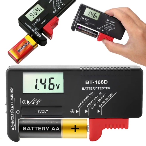 Cyfrowy woltomierz | Uniwersalny tester baterii i akumulatorków | | BT-168D-BLACK |Tester baterii