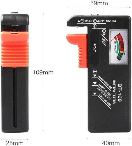 Tester baterii | Analogowy woltomierz | Uniwersalny tester baterii i akumulatorków | | BT-168-BLACK