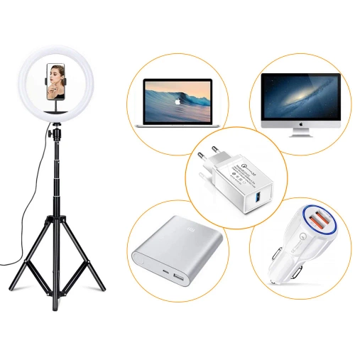 Zestaw lampy pierścieniowej 32 cm ze  statywem 210 cm | Profesjonalna lampa do streamingu lub makijażu | 