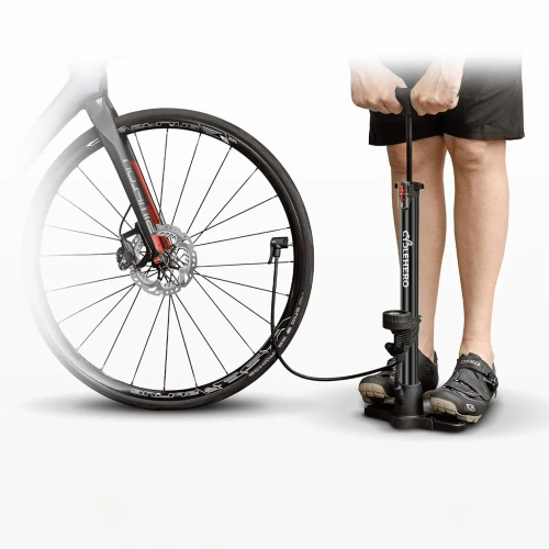 Pompka rowerowa z manometrem Presta Schrader Dunlop 160 PSI | Pompka podłogowa z manometrem i adapterami do opon i piłek | Uniwersalna pompka rowerowa z manometrem 11 bar |  ZY-6138C