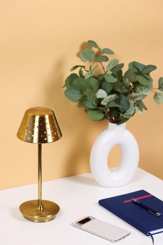 Lampa stołowa z wbudowanym akumulatorem | Lampa nocna z trzema barwami świecenia | Nastrojowa lampka do hotelu, restauracji | HJA15-GOLD