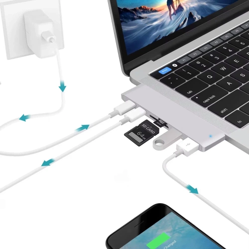 Rozdzielacz USB-C na 2x USB-A + 2x USB-C + kart SD + TF + HDMI | adapter, rozgałęźnik typ C 7w1 | HUB