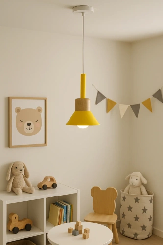 Lampa wisząca z żółtym kloszem i drewnem | Minimalistyczna  lampa w stylu skandynawskim  z oprawą E27  |YG-XD002B-Y