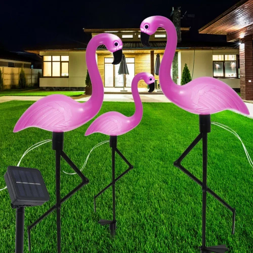Ogrodowa lampka solarna LED Flamingi 3sz | 51cm, 600mAh | BRD-3IN1