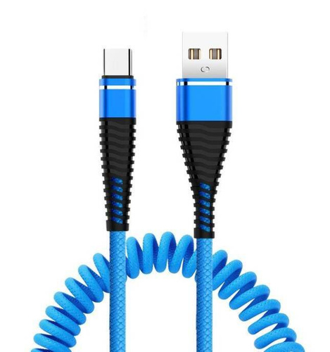 Type-C 1M | Spiralny kabel USB do ładowania telefonu | Quick Charge 3.0 2.4A | AM32